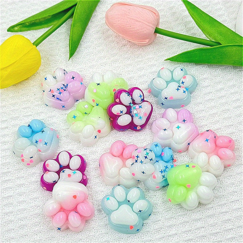 6pcs Mixed Cat Paw Soft Textured Toy Glitter Colorful Durable