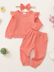 Newborn Baby Girl Outfit Pullover Ruffle Sleeve Sweatshirt Pants Set