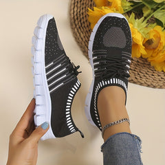 Women's Breathable Flying Woven Sneakers Casual Lace Up Outdoor Shoes