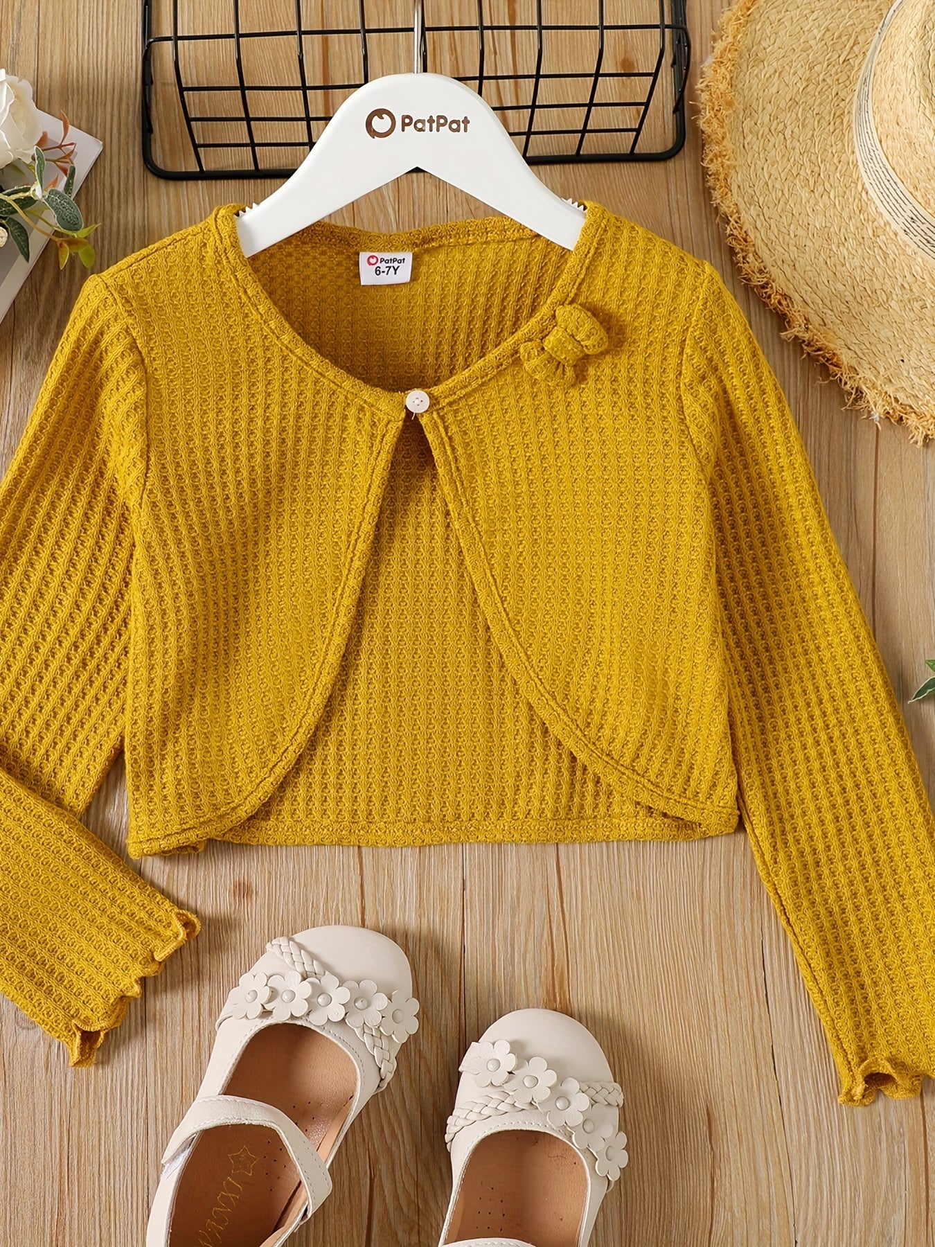 Kid Girl Cardigan Comfort Fit Bowknot Waffle Long Sleeve Jacket Cardigans