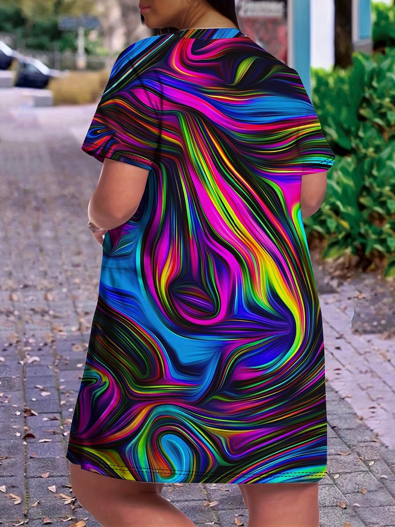 Casual Printed V Neck Midi Dress