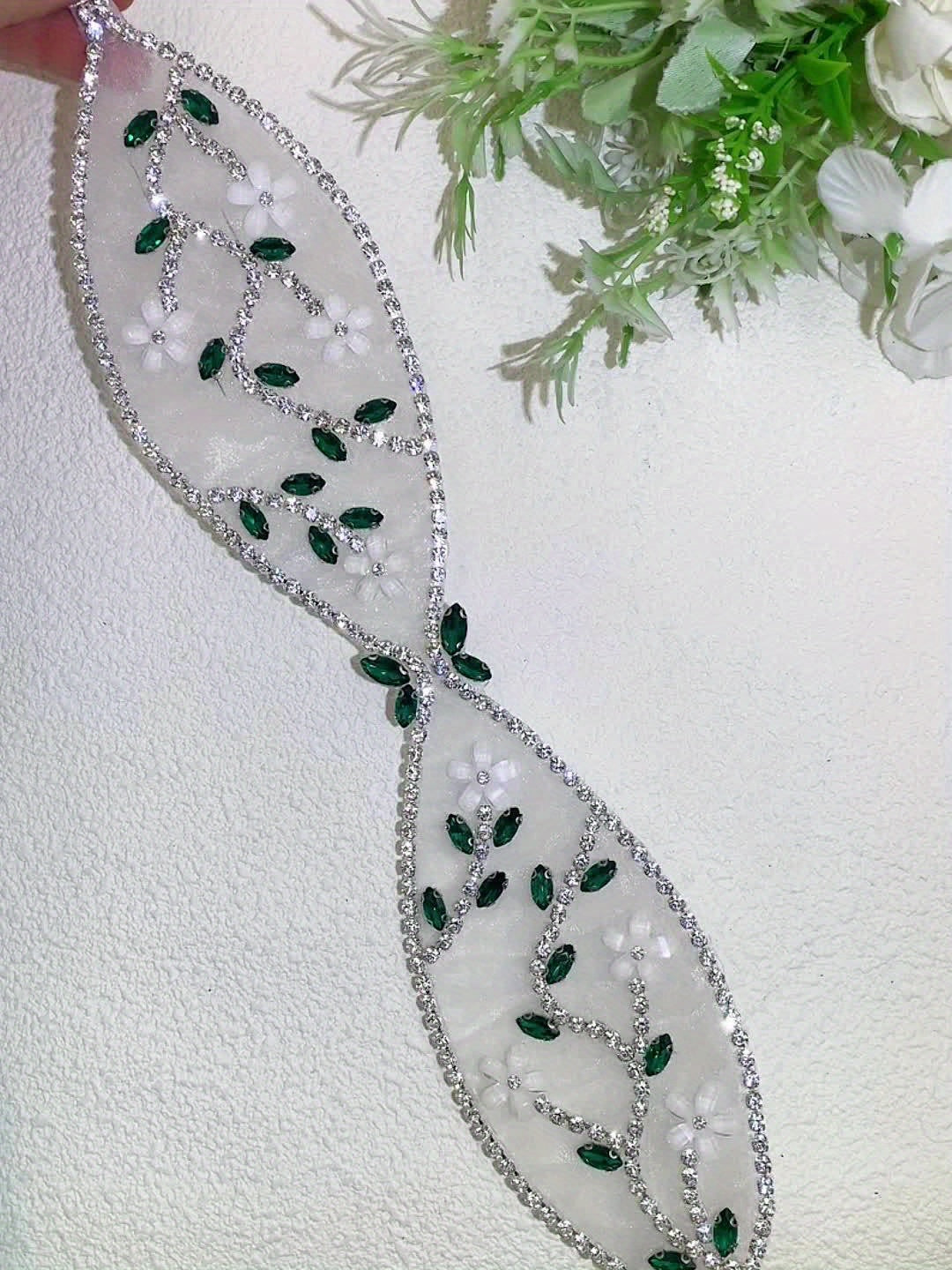 Vintage Bohemian Green Rhinestone Bridal Sash