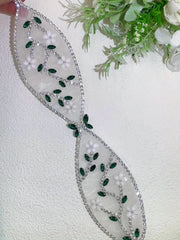 Vintage Bohemian Green Rhinestone Bridal Sash