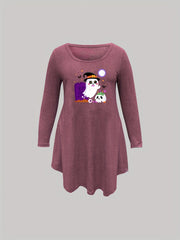 Plus Size Halloween Nightdress Women's Plus Skull & Ghost Print