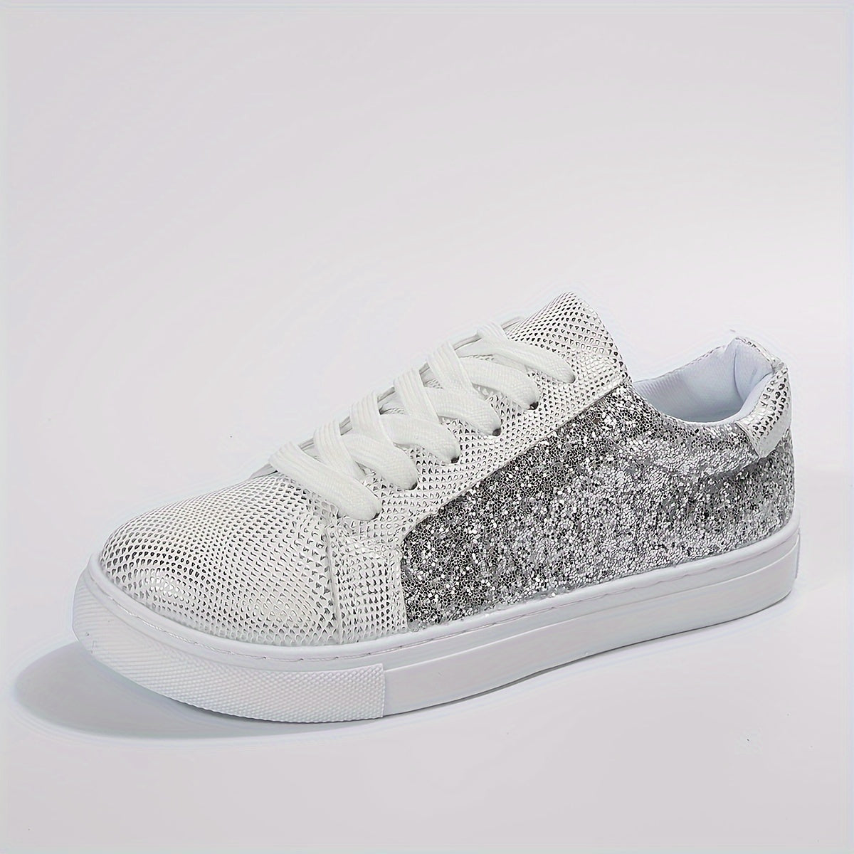 Glitter Reflective Faux Leather Skate Shoes Wear-Resistant Non Slip Sneakers