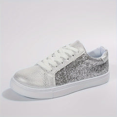 Glitter Reflective Faux Leather Skate Shoes Wear-Resistant Non Slip Sneakers