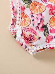 Baby Girls Fruit Graphic Flutter Sleeve Bodysuit With Furry Ball Decors