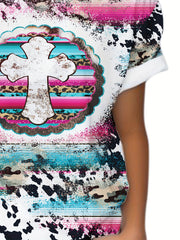 Western Style Cross Graphic Short Sleeve T shirt for Kids