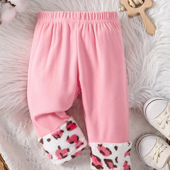 Infant Baby Girls Fleece Leopard Print Pants Elastic Waist Casual Trousers