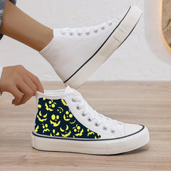 Ghost Face Print Plush Lined Chunky Canvas Sneakers