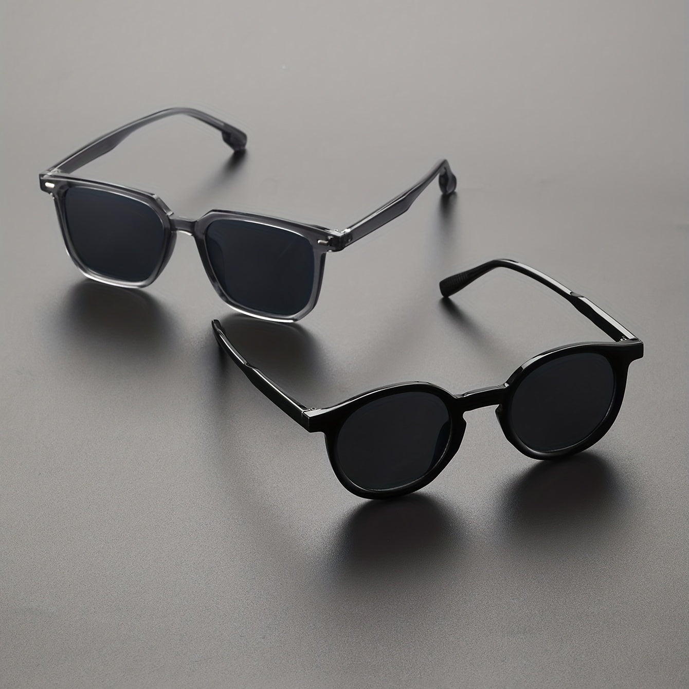 2 Pairs Men's Classic Square Frame Sunglasses with Case
