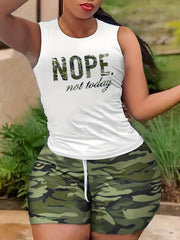 Camouflage Print Two piece Set Casual Short Sleeve T shirt & Biker Shorts