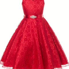Girls Sleeveless Lace Puffy Princess Dress Wedding Flower Girls