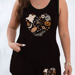 Halloween Lounge Set Women's Plus Ghost & Pumpkin & Bat Print