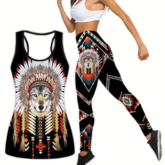 Women's Plus 3D Wolf Print Tank Top & Leggings Set