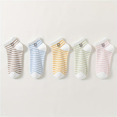 5 Pairs Cartoon Bear & Striped Short Socks Women's Stockings
