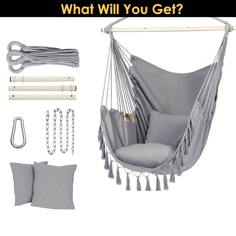 Hammock Chair Hanging Rope Swing 500 Lbs 2 Cushions Included Comfort Hanging Cha