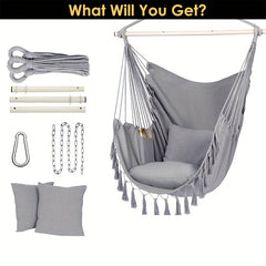 Hammock Chair Hanging Rope Swing 500 Lbs 2 Cushions Included Comfort Hanging Cha