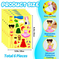 6 Sheets Pink Princess Face Changing Stickers