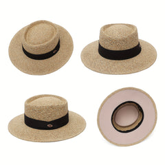Straw Wide Brim Sun Hat Adjustable Sweatband Vacation Travel Hat