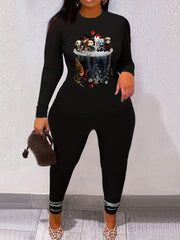 Horror Cartoon Figure Print Tee & Leggings Outfit Set