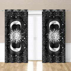 2pcs Sun Moon Print Curtain Window Curtain For Home Decoration