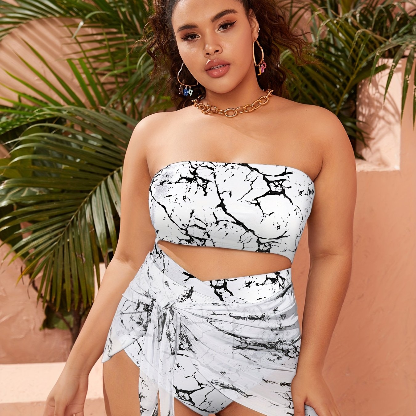 Vacay Bikini Set Tie Dye Tube Top & Wrap Tie Underwear Two Piece Set