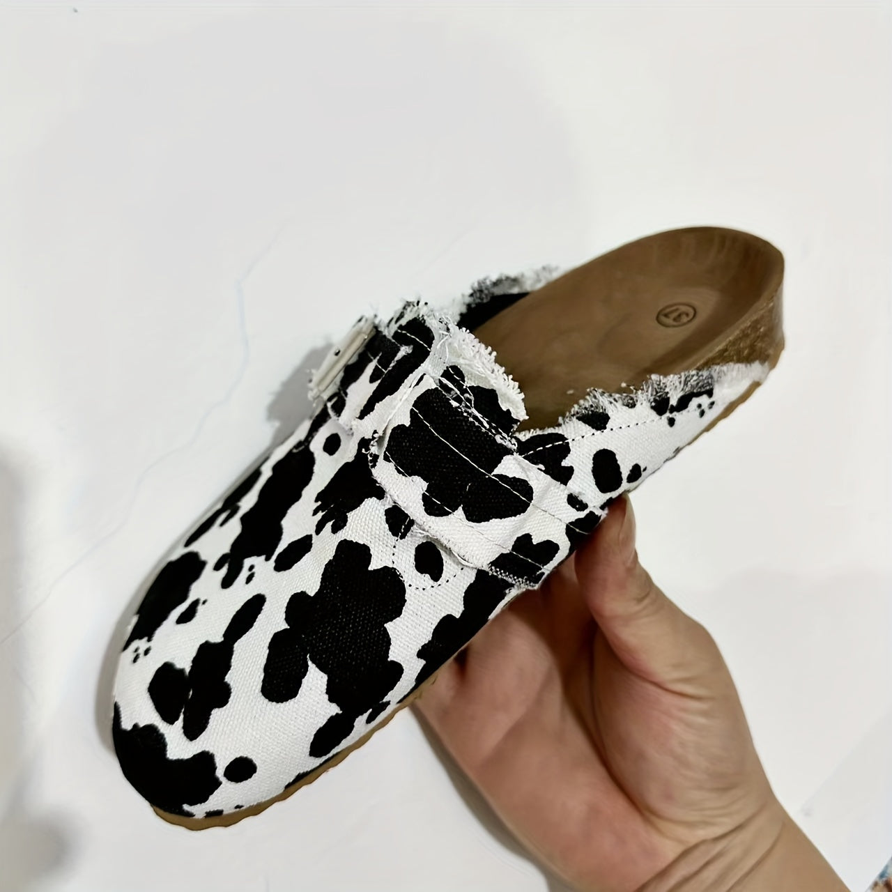 Cow Pattern Canvas Skate Shoes Slip On Slide Retro Flat Loafer