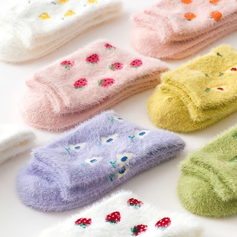 Cozy Fruit Pattern Crew Socks Women's Stockings