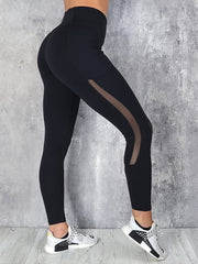Women's High Rise Yoga Leggings with Mesh Contrast Pipping
