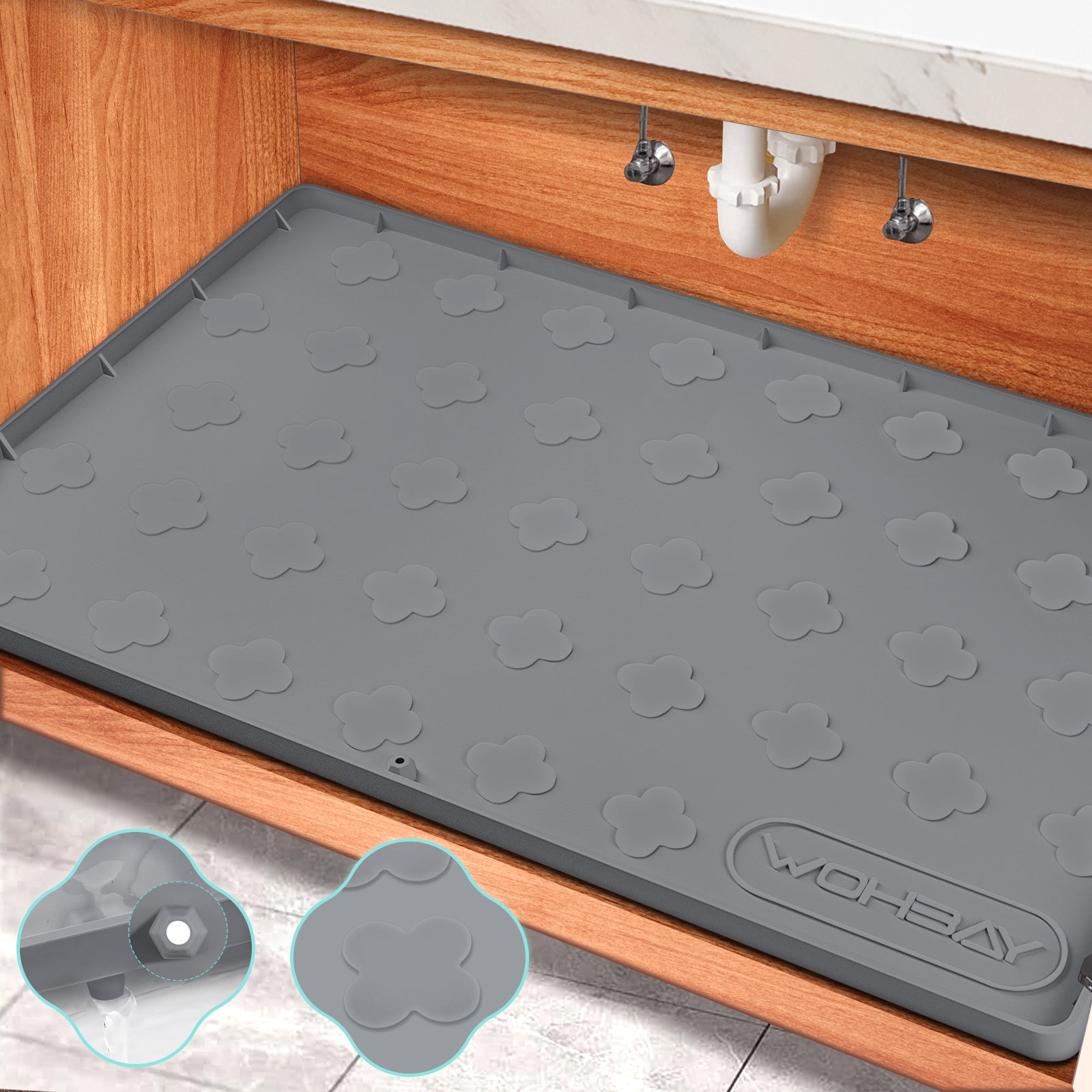 Waterproof Under Sink Mat 34 X 22 Silicone Drip Tray Liner for Kitchen Bathroom