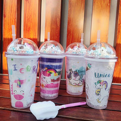 450ml Double Layered Rainbow Water Bottle with Straw & Lid