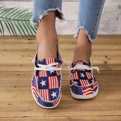 Women's Flag Pattern Canvas Shoes Casual Lace Up Outdoor Loafers Lightweight