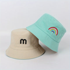 Spring Autumn Kids Bucket Hat Double sided Embroidery M Rainbow Basin Hat