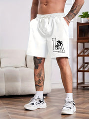Letter & Tree Print Men's Comfy Shorts Summer Drawstring Casual Loose Shorts