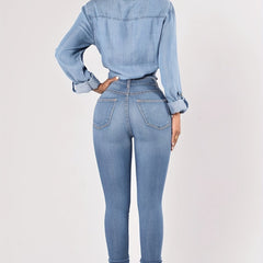 High Rise Skinny Jeans Slash Pocket Denim Pants