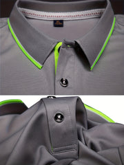 Men's Solid Bright Polo Shirt Casual Slightly Stretch Lapel Button Up Polo Shirt