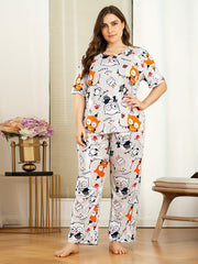 Women's Plus Owl & Cakes Print Short Sleeve Pajama Set