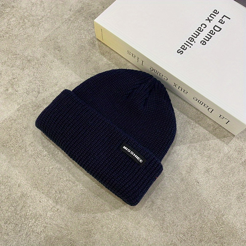Label Patch Candy Beanie Coldproof Knit Hat