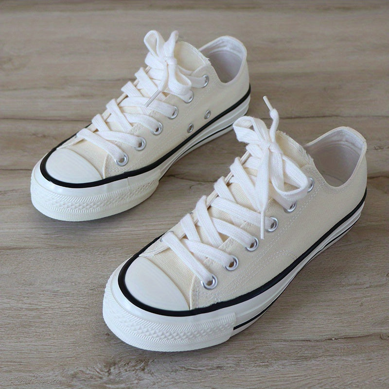 Women's Canvas Lace Up Flat Shoes Low Round Toe Casual Outdoor Sporty Shoes