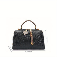 Crocodile Texture Tote Bag with Embroidered Strap for Evening Events