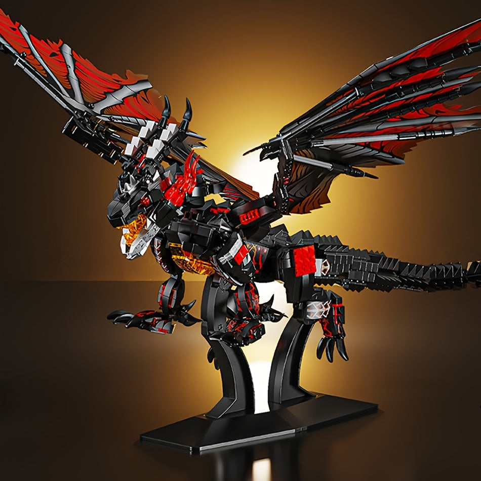 Fire Ice Dragon Building Blocks Detailed Model Kit with Red & Gold Accents