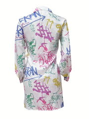 Graffiti Print Button Up Blouse