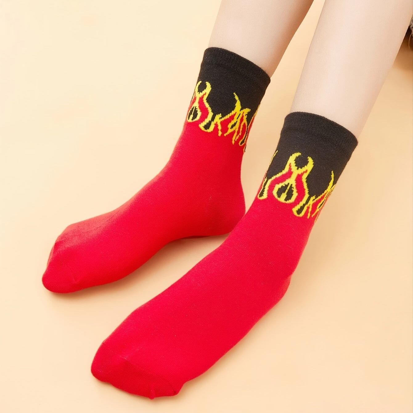 Flame Print Mid Tube Socks for Sports Skateboard Women