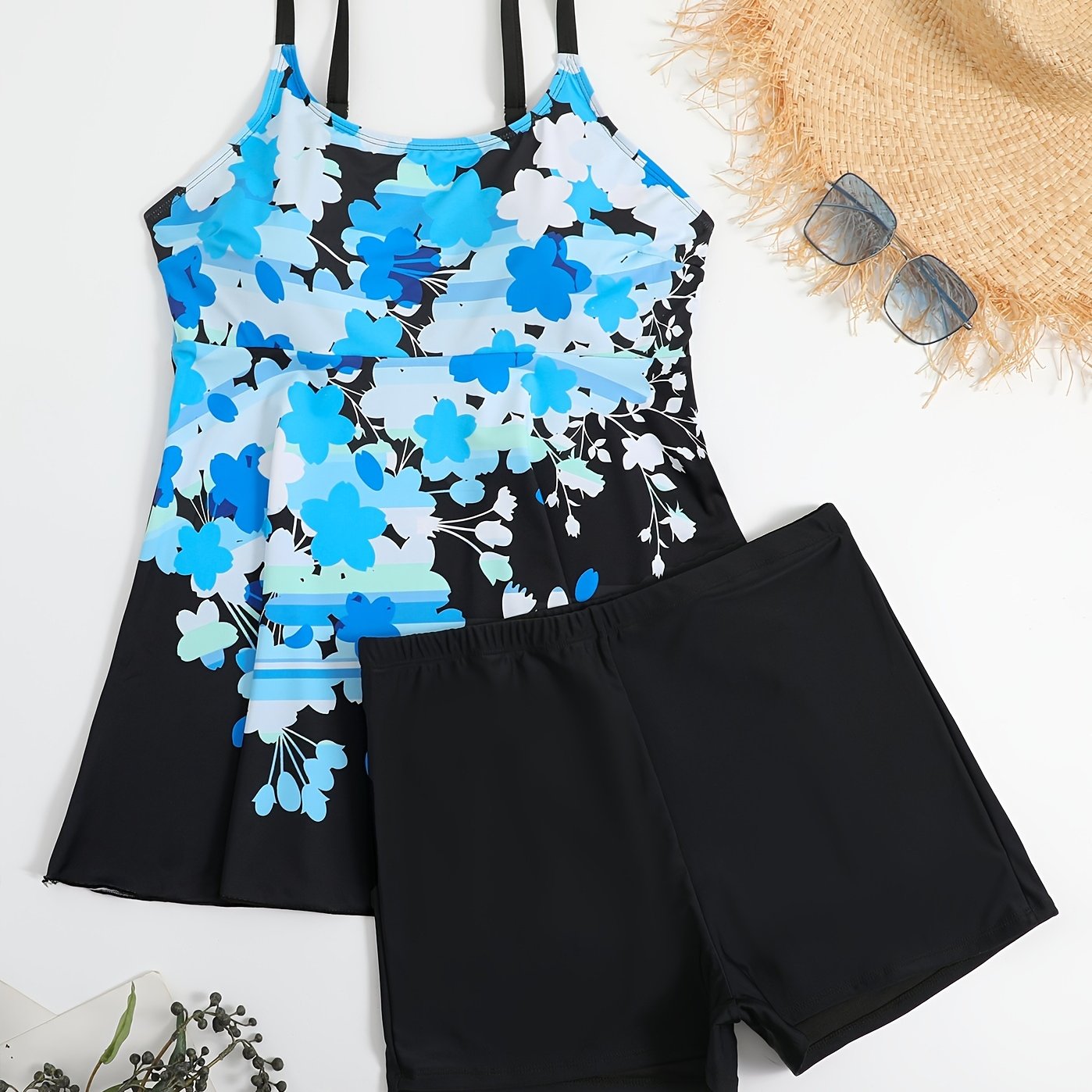 Floral Tank Top & Shorts Swimsuit Set