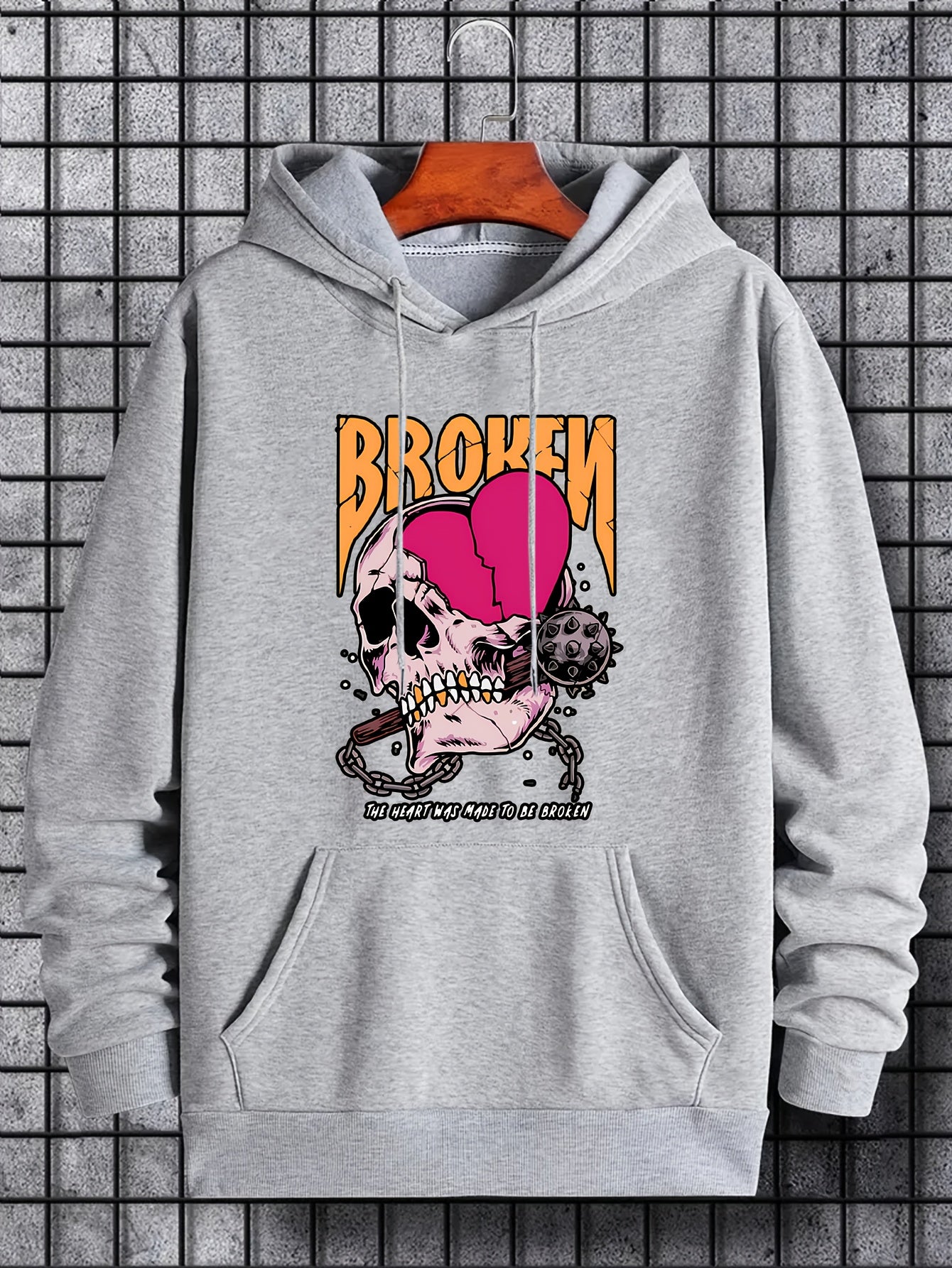 Anime Skull & Broken Heart Hoodie Men's Graphic Pullover