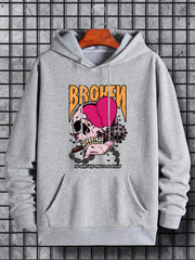 Anime Skull & Broken Heart Hoodie Men's Graphic Pullover
