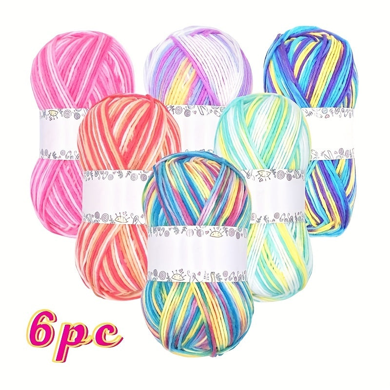 6 Skeins Rainbow Colorful Yarn for Knitting Crocheting Sweaters Scarves Shawls