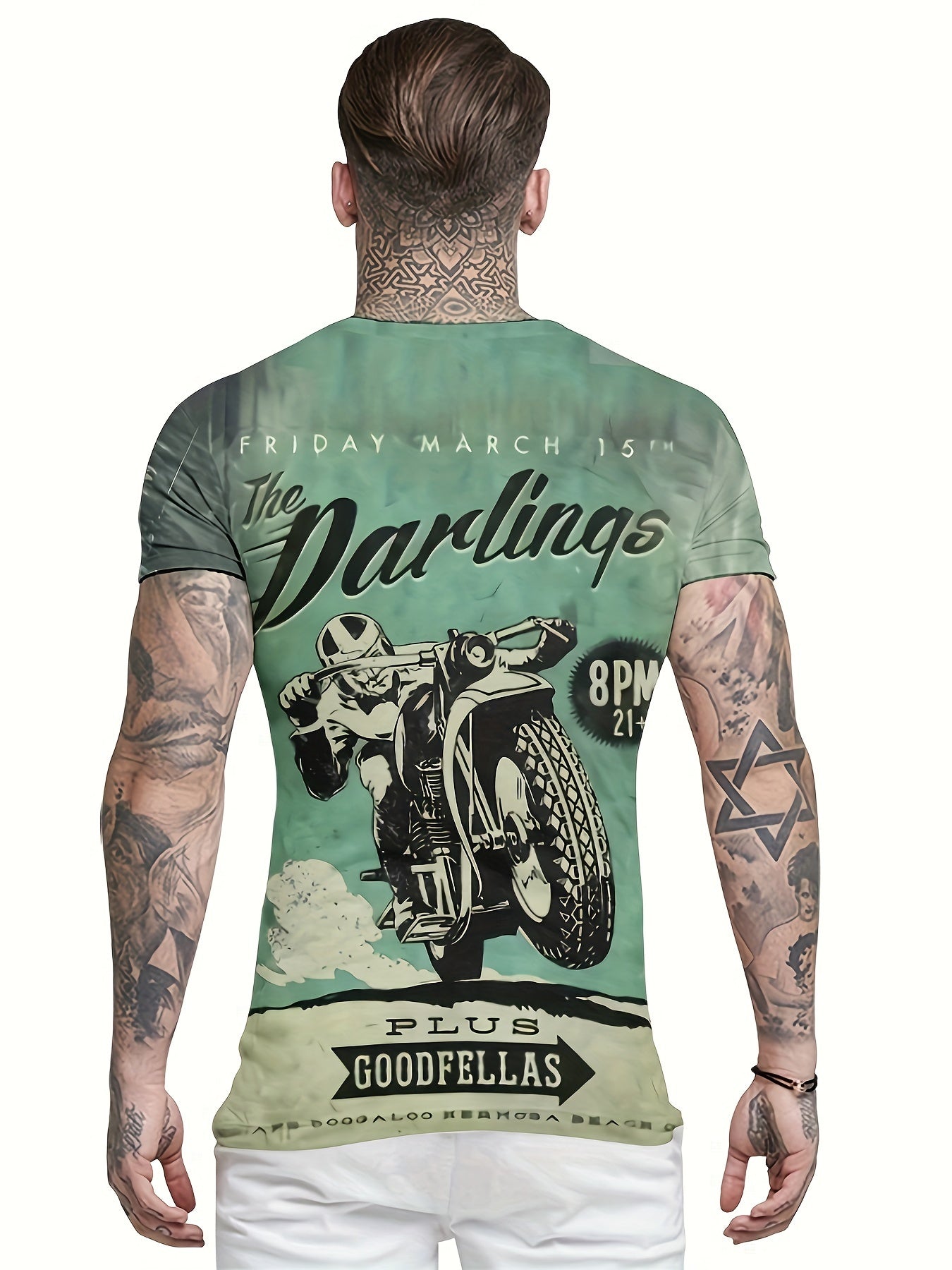 Motorcyclist Print T shirt Men's Casual Street Style Round Neck Tee Shirt