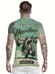 Motorcyclist Print T shirt Men's Casual Street Style Round Neck Tee Shirt